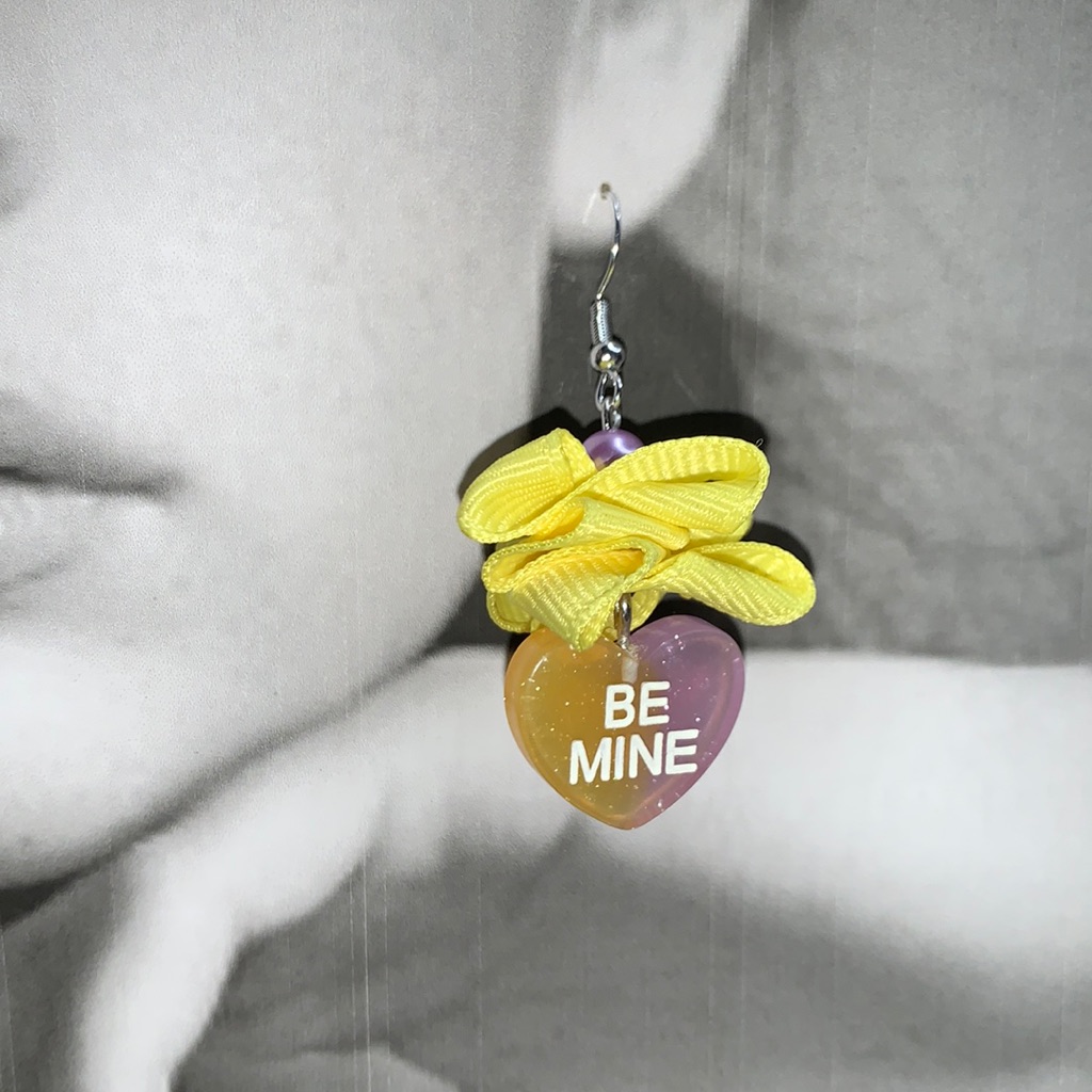 Hand Crafted Valentines Dangling Sterling Silver Fishhook With Yellow Bow
